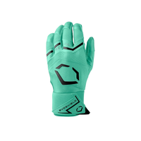 Teal baseball glove with black accents on a white background
