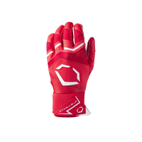Red sports glove with white branding on a white background