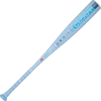 Blue baseball bat with branding on a white background