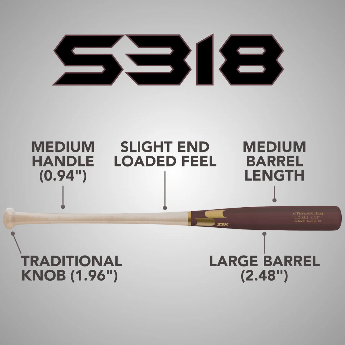 SSK Z9 Professional Edge S318 Pro Maple Wood Baseball Bat