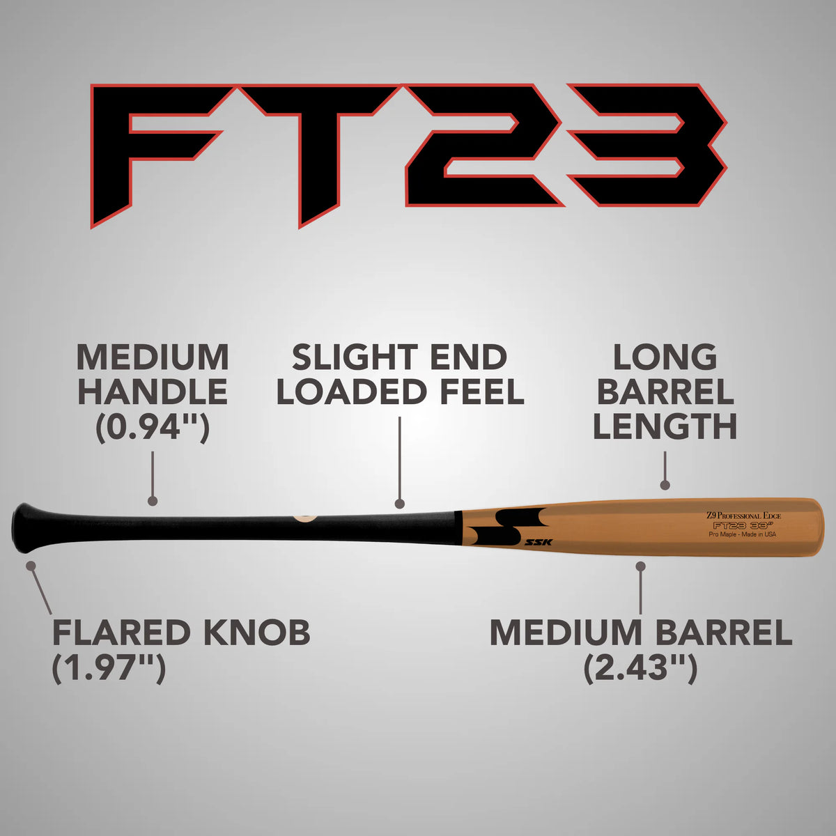 SSK Z9 Professional Edge FT23 Pro Maple Wood Baseball Bat
