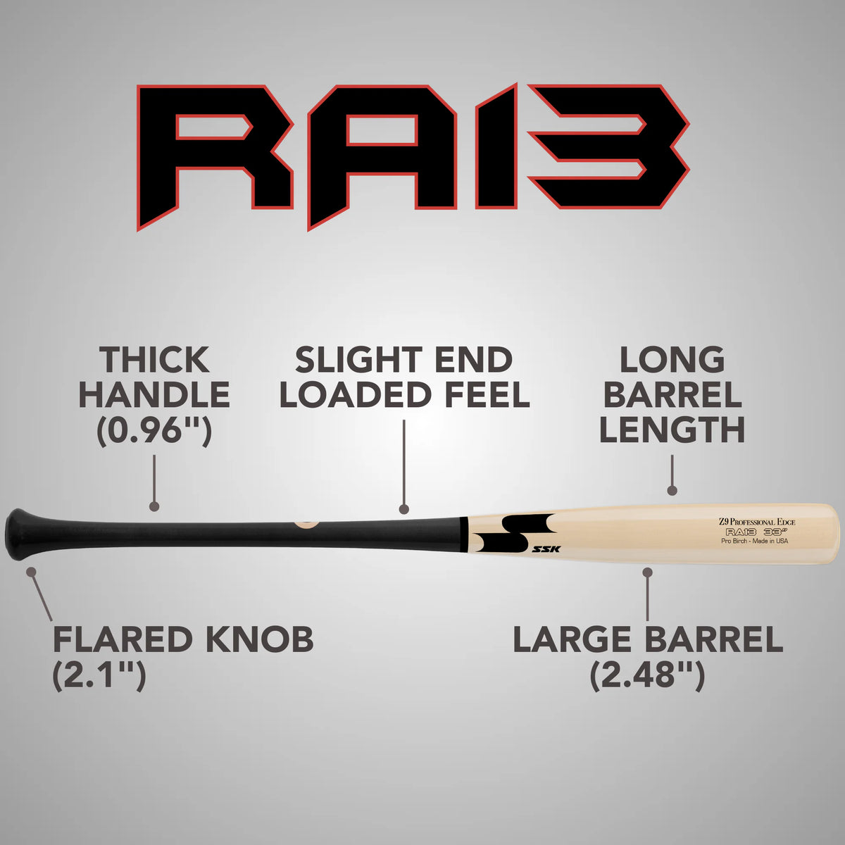 SSK Z9 Professional Edge RA13 Pro Birch Wood Baseball Bat