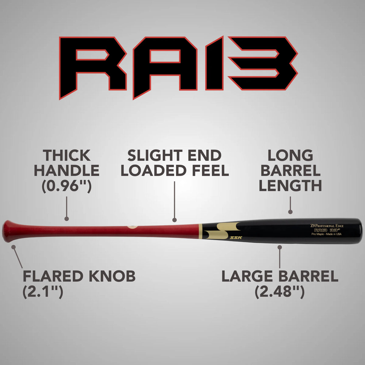 SSK Z9 Professional Edge RA13 Pro Maple Wood Baseball Bat