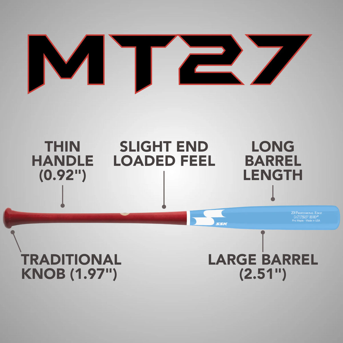 SSK Z9 Professional Edge MT27 Pro Maple Wood Baseball Bat