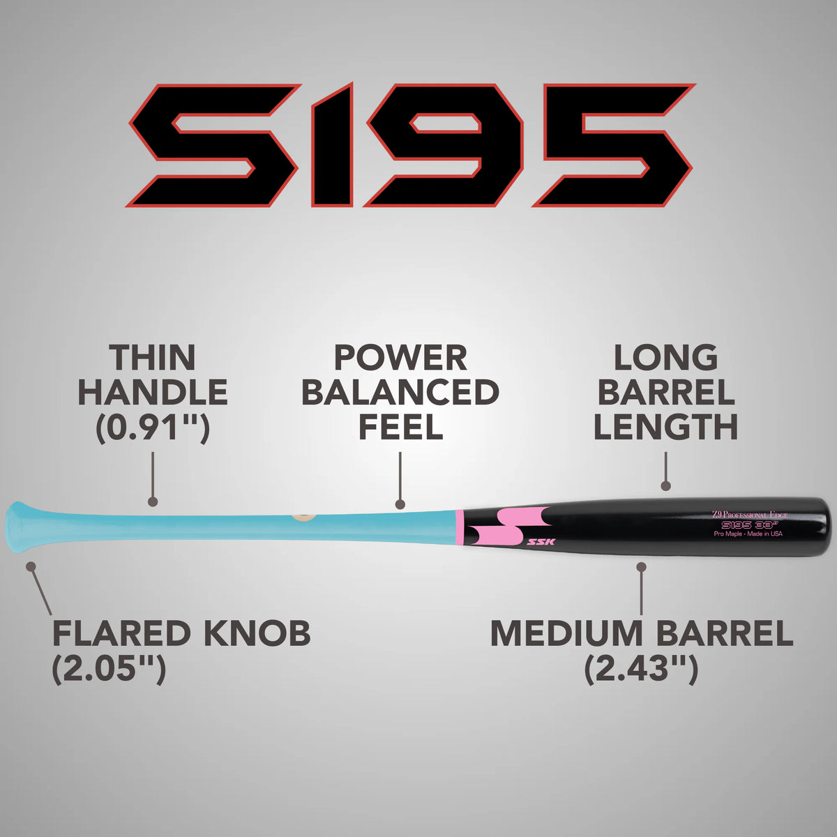 SSK Z9 Professional Edge S195 Pro Maple Wood Baseball Bat