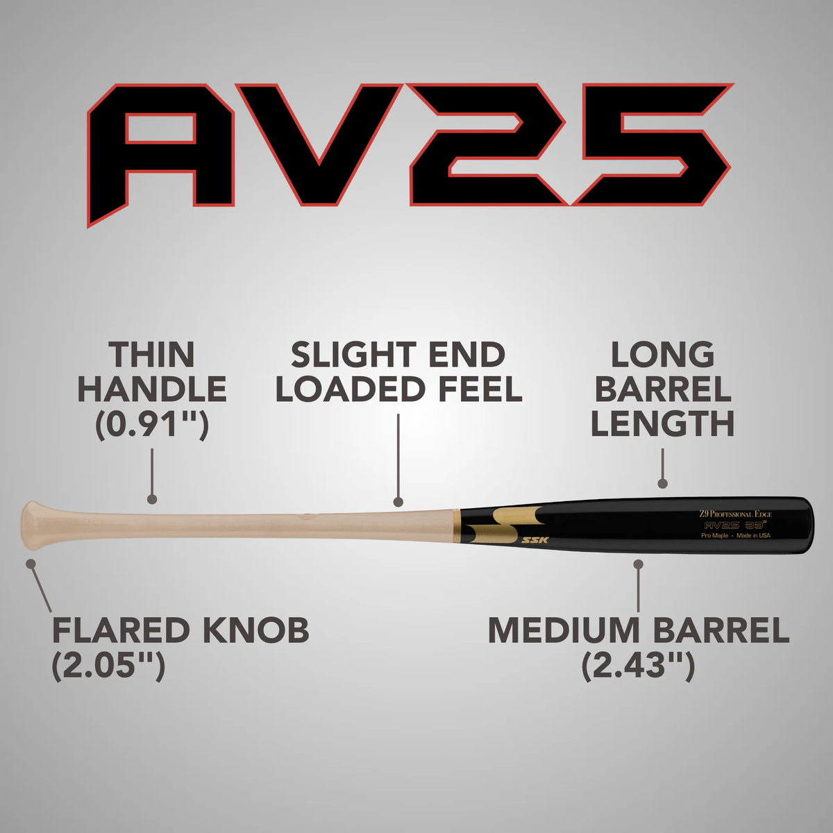 SSK Z9 Professional Edge AV25 Pro Maple Wood Baseball Bat