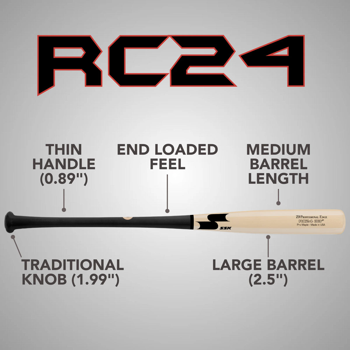 SSK Z9 Professional Edge RC24 Pro Maple Wood Baseball Bat